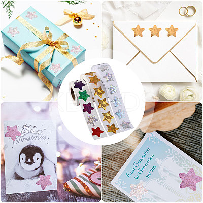 3 Rolls 3 Styles Laser Star Self-Adhesive Gift Tag Glitter Foil Sticker Labels DIY-CA0006-19-1