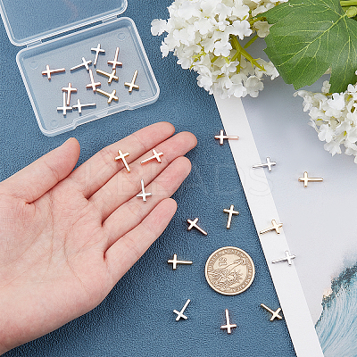 24Pcs 3 Color Brass Tiny Cross Charms KK-FH0002-39-1