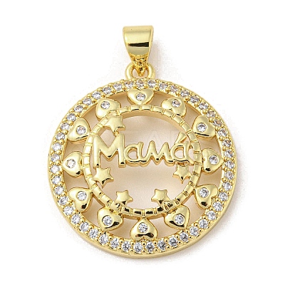 Mother's Day Theme Rack Plating Brass Micro Pave Cubic Zirconia Pendants KK-F869-20G-05-1