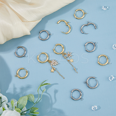 12Pcs 2 Colors 201 Stainless Steel Huggie Hoop Earring Findings STAS-DC0015-45-1