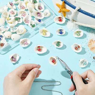 50Pcs 10 Colors Acrylic & Shell Pendants PALLOY-CJ00046-1