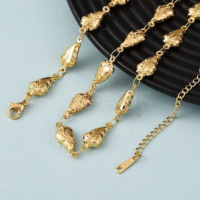 304 Stainless Steel Leaf Link Chain Necklaces for Women NJEW-G178-10G-1