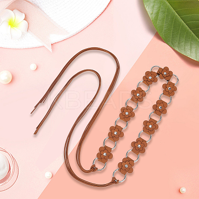 1Pc Imitation Leather Flower Brass Ring Link Chain Waist Belly Chains Belts for Women AJEW-CL0001-49C-1