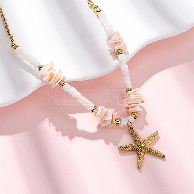Starfish 304 Stainless Steel Pendant Necklaces NJEW-L465-02G-1