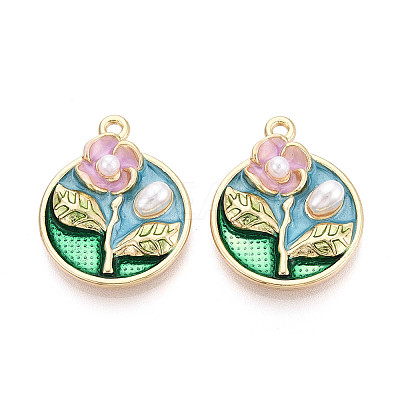 Rack Plating Alloy Enamel and ABS Imitation Pearl Pendants ENAM-T024-86A-G-1