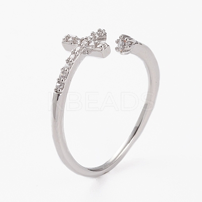 Brass Micro Pave Clear Cubic Zirconia Cuff Rings RJEW-C101-07-1