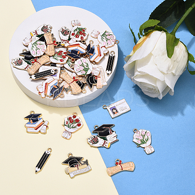 32Pcs 8 Styles Graduation Season Alloy Enamel Pendants ENAM-YW0005-72-1
