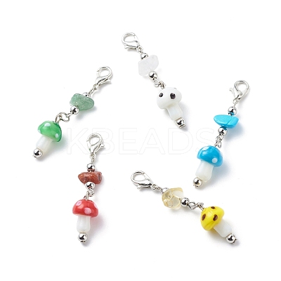 Mushroom Handmade Lampwork Pendant Decorations HJEW-JM00753-1