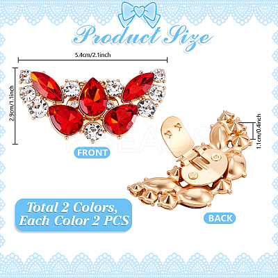 4Pcs 2 Colors Wing Alloy with Glass Rhinestone and Iron Shoe Buckle Clips FIND-PH0027-96B-1