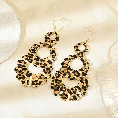 Teardrop Leopard Print Alloy Dangle Earrings for Women LS-EJEW-K304-02G-1