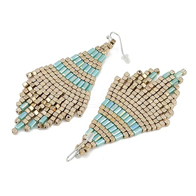 Boho Seed Bead Rhombus Tassel Earrings EJEW-Z072-02B-1