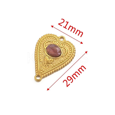 Stainless Steel Pave Dyed Old Rose Natural Agate Peach Heart Connector Charms PW-WG0EEB2-07-1