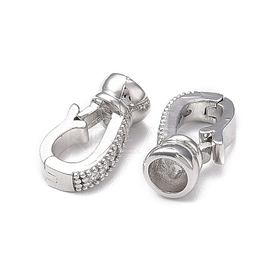 Rack Plating Brass Micro Pave Clear Cubic Zirconia Fold Over Clasps KK-E080-02P-1