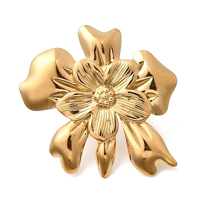 Flower 304 Stainless Steel Open Cuff Rings for Women RJEW-A091-22G-1