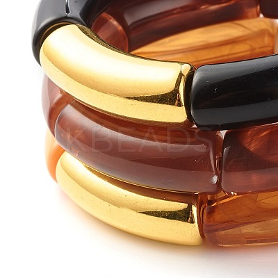 Chunky Acrylic & CCB Plastic Curved Tube Beads Stretch Bracelets Set for Women BJEW-JB07318-1