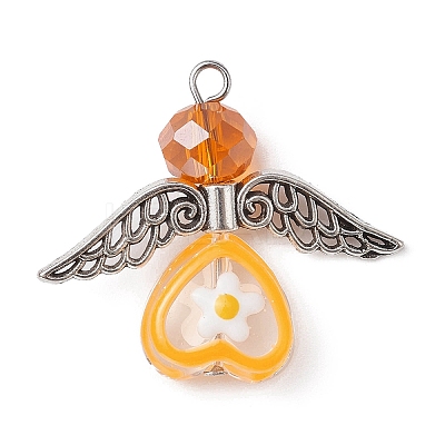 Glass Heart with Tibetan Style Alloy Wings Pendant PALLOY-JF02261-1