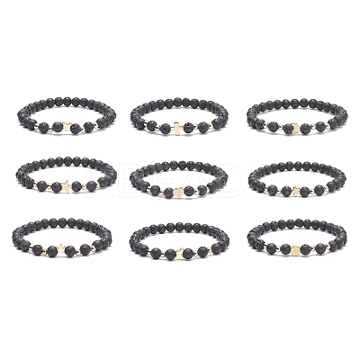 9Pcs 9 Style Bear & Cross & Moon & Crown & Heart & Butterfly Brass Beaded Stretch Bracelets Set BJEW-JB08905-1