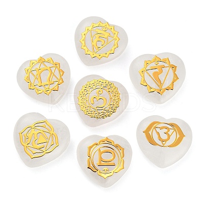 7Pcs 7 Styles Chakra Natural Quartz Crystal Love Heart Ornaments Figurines G-P533-01G-1