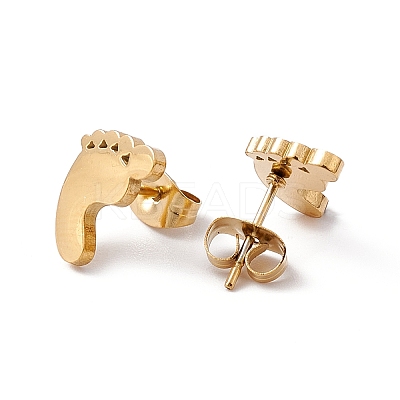 304 Stainless Steel Footprint Stud Earrings for Men Women LS-EJEW-E163-08G-1