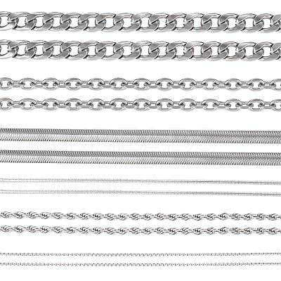 6Pcs 6 Styles Stainless Steel Cable & Snake & Rope & Box Chain Necklaces Set for Men Women NJEW-TA0001-14-1