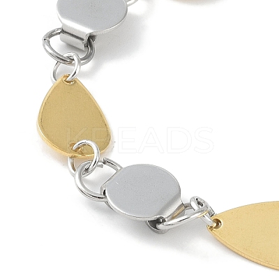 201 Stainless Steel Flat Round & Teardrop Link Chain Bracelets for Women Men BJEW-I316-01PG-1