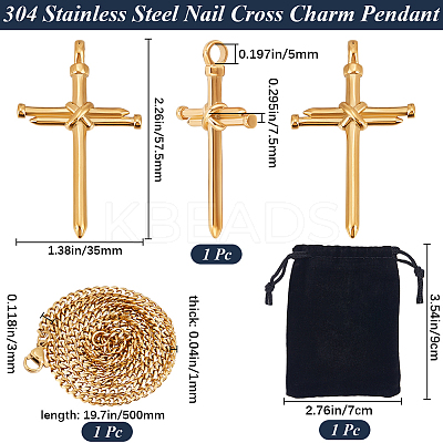 DIY 304 Stainless Steel Nail Cross Pendant Necklace Making Kits DIY-BBC0002-32G-1