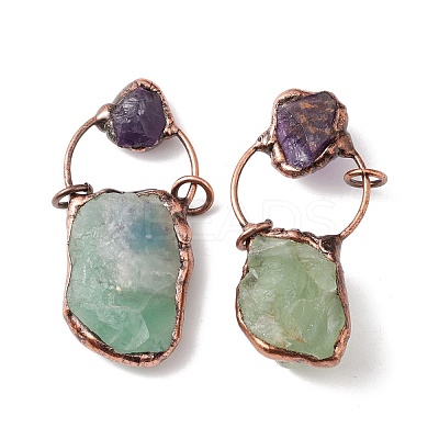 Raw Rough Natural Green Aventurine & Amethyst Big Pendants G-I324-03R-01-1