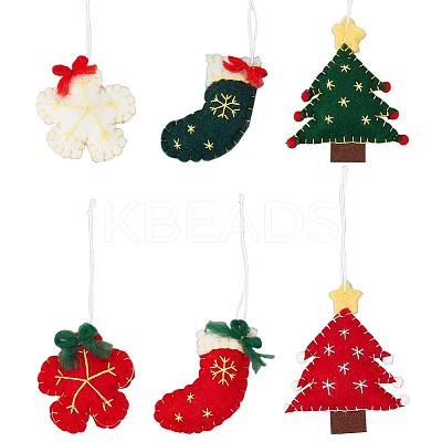 6Pcs 6 Style Wool Felt Pendant Decorations HJEW-NB0001-90-1