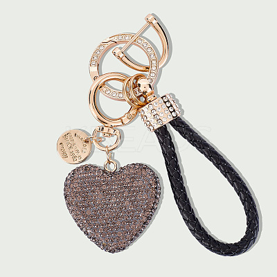2Pcs 2 Styles PU Leather and Alloy Rhinestone Braided Keychain & Pendant Decorations KEYC-CN0001-11E-1
