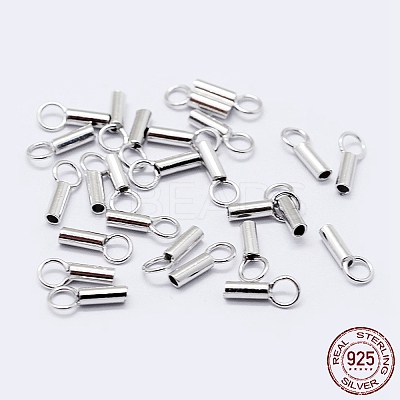 Anti-Tarnish Rhodium Plated 925 Sterling Silver Cord Ends STER-F036-21P-1mm-1