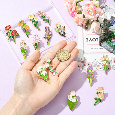 14Pcs 14 Styles Flower Enamel Pins JEWB-CJ0001-75-1