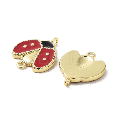 Rack Plating Brass Enamel Ladybug Connector Charms KK-E102-26G-1