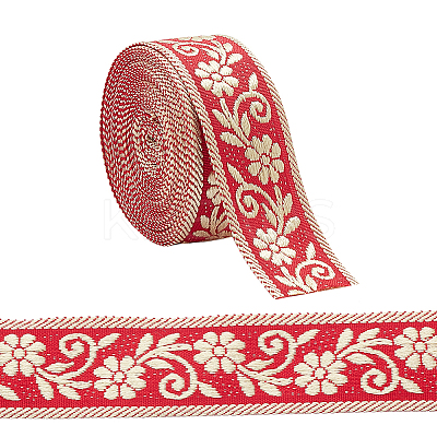Ethnic Style Flower Pattern Polyester Ribbon OCOR-WH0047-48-1
