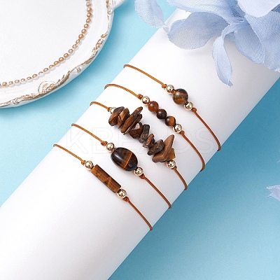 5Pcs 5 Styles Natural Tiger Eye Braided Bead Bracelets BJEW-JB11681-02-1