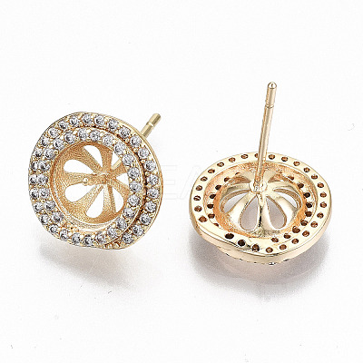 Brass Micro Pave Clear Cubic Zirconia Stud Earring Findings KK-T062-55G-NF-1