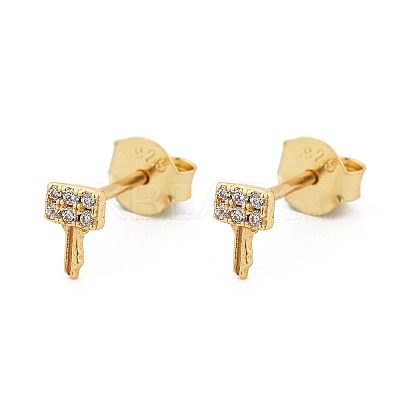 Key 925 Sterling Silver Micro Pave Clear Cubic Zirconia Stud Earrings for Women EJEW-K307-03B-G-1