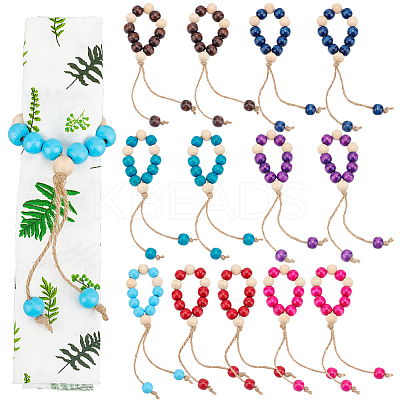 1 Set Natural Wood Beaded Napkin Rings AJEW-BC0004-38-1