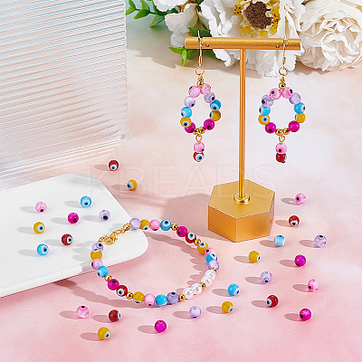 240Pcs 6 Colors Handmade Evil Eye Lampwork Round Bead LAMP-NB0001-76A-1