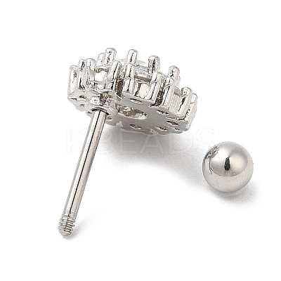 Brass Micro Pave Clear Cubic Zirconia Stud Earrings EJEW-L265-12P-1