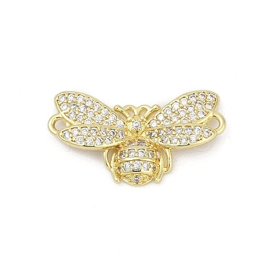 Brass Micro Pave Clear Cubic Zirconia Bee Connector Charms KK-D317-143G-1