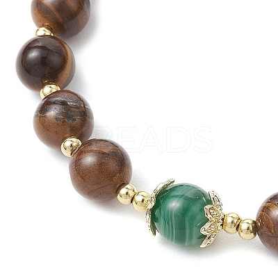 Natural Striped Agate & Tiger Eye Round Beaded Bracelets BJEW-JB11934-03-1