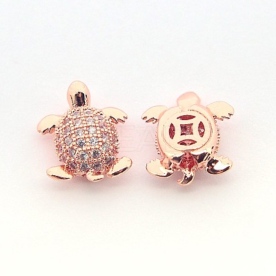Brass Micro Pave Cubic Zirconia Tortoise Beads ZIRC-L007-42RG-1