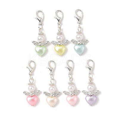Heart Angel Acrylic with Plastic Pearl Pendant Decorations HJEW-JM04000-1