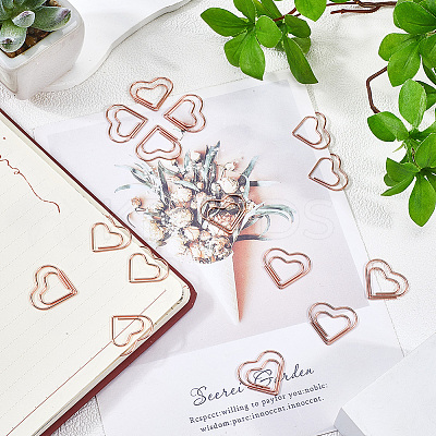 100Pcs Heart Shape Iron Paper Clips TOOL-WH20002-03A-RG-1