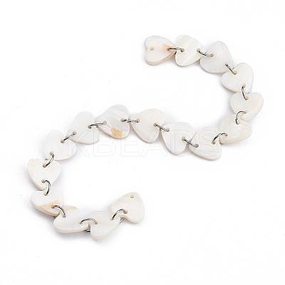 Handmade Freshwater Shell Heart Link Chains AJEW-JB00715-02-1