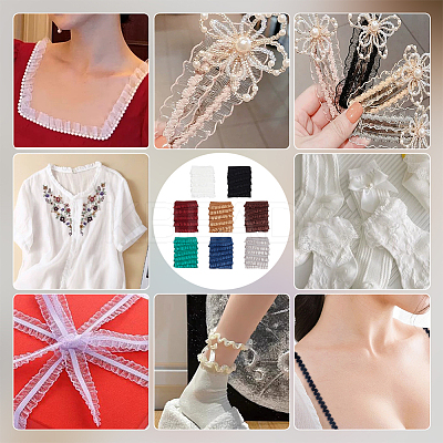 8Pcs 8 Colors 1M Polyester Ruffled Elastic Lace Trim OCOR-NB0001-93B-1