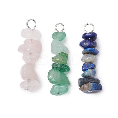 3Pcs Natural Rose Quartz & Green Aventurine & Lapis Lazuli Chip Beaded Constellation Pendants PALLOY-JF03043-12-1