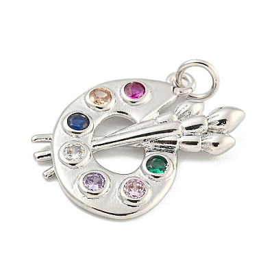 Rack Plating Brass Pave Colorful Cubic Zirconia Pendants KK-Z048-05P-1