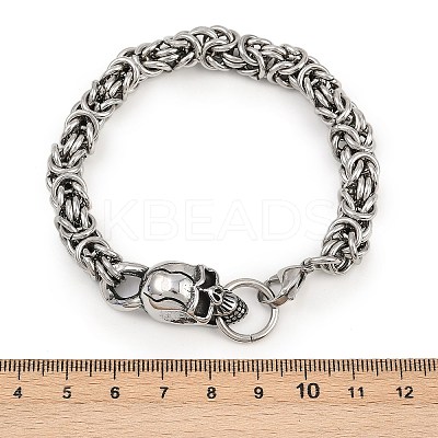 9MM 201 Stainless Steel Skull Byzantine Chain Bracelets for Men Women BJEW-B143-07ASP-1