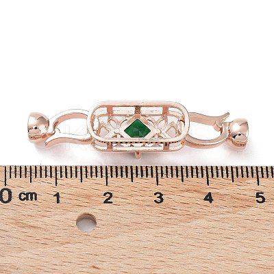 Rack Plating Brass Pave Green Glass Fold Over Clasps KK-B078-12RG-1
